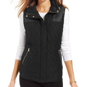 Macy's Quilted Vest with Pleather Piecing